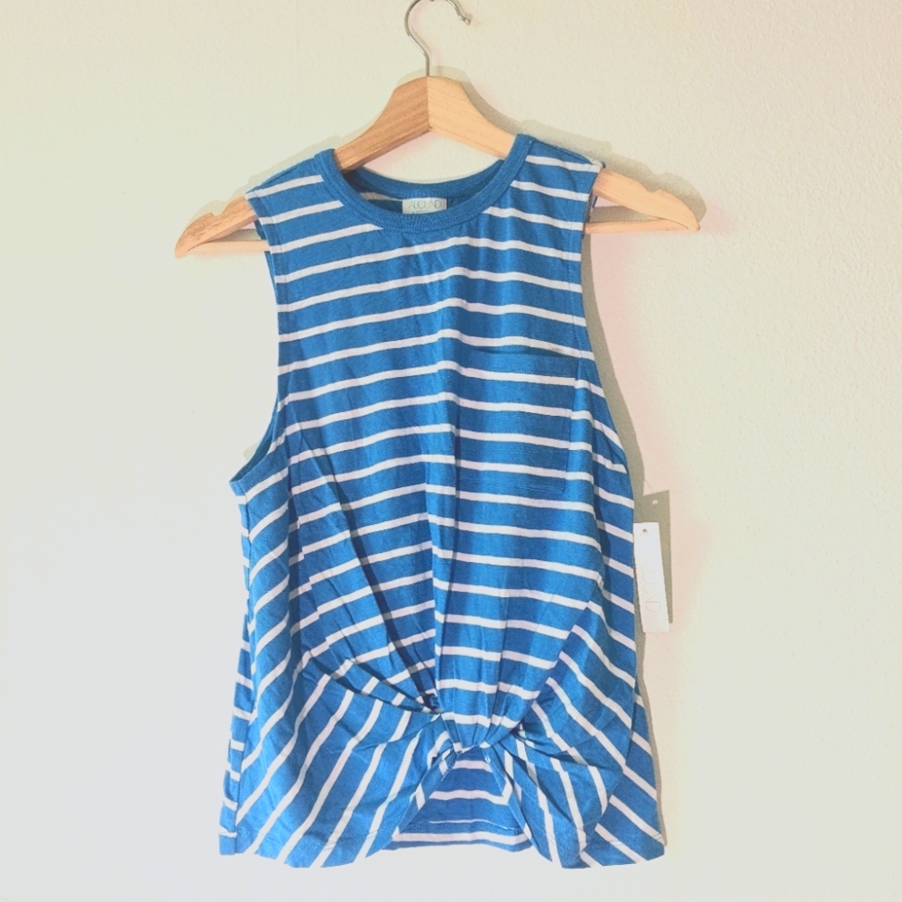 NWT Abound Striped Twist Front Blue Tank Top